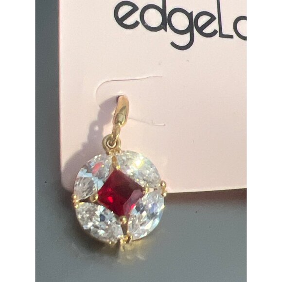 Gold Plated EdgeLook Ruby Red Clear Crystal Drop Earrings Hooks New on Card 1" - Picture 2 of 4